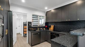 Fridge, microwave, oven, dishwasher