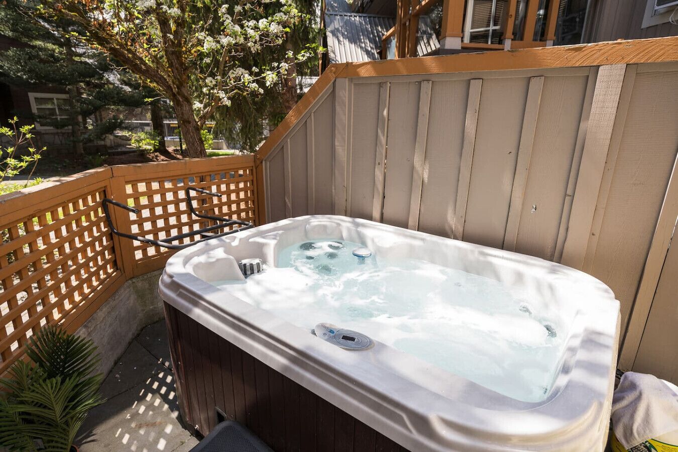 The private hot tub is great after skiing, hiking or biking