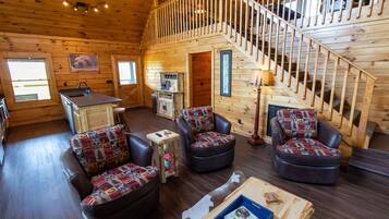 Een smart-tv, een open haard, videogames en boeken