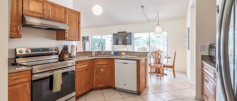 Fridge, microwave, oven, dishwasher