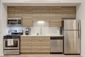 Fridge, microwave, oven, dishwasher