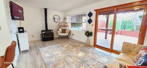 Smart TV, fireplace, Netflix, books