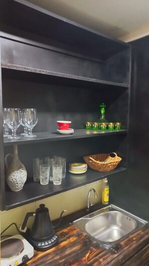 Basic Apartment | Private kitchen | Fridge, stovetop, cookware/dishes/utensils, cleaning supplies