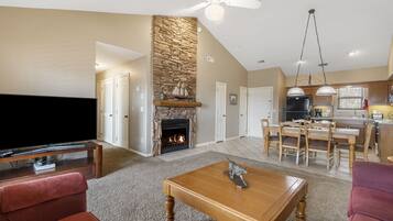 Smart TV, fireplace, DVD player