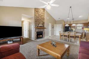 Smart TV, fireplace, DVD player