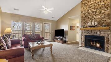 Smart TV, fireplace, DVD player