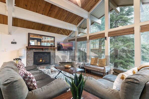 TV, fireplace, foosball