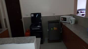 Frigorífico, microondas, horno y placa de cocina