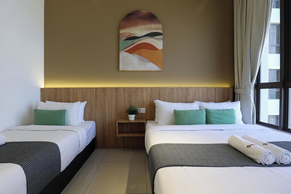 Egyptian cotton sheets, premium bedding, desk, laptop workspace