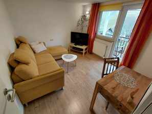 Télévision, cheminée, table de tennis de table, chaîne hi-fi