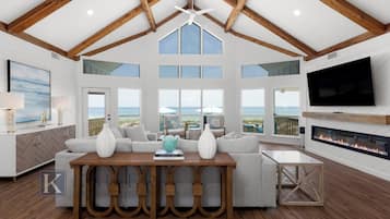 TV connectée, cheminée, chaîne hi-fi