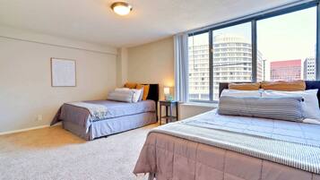 2 bedrooms, desk, iron/ironing board, travel crib