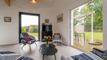 Télévision, cheminée, table de tennis de table