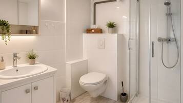 Douche, sèche-cheveux, serviettes fournies