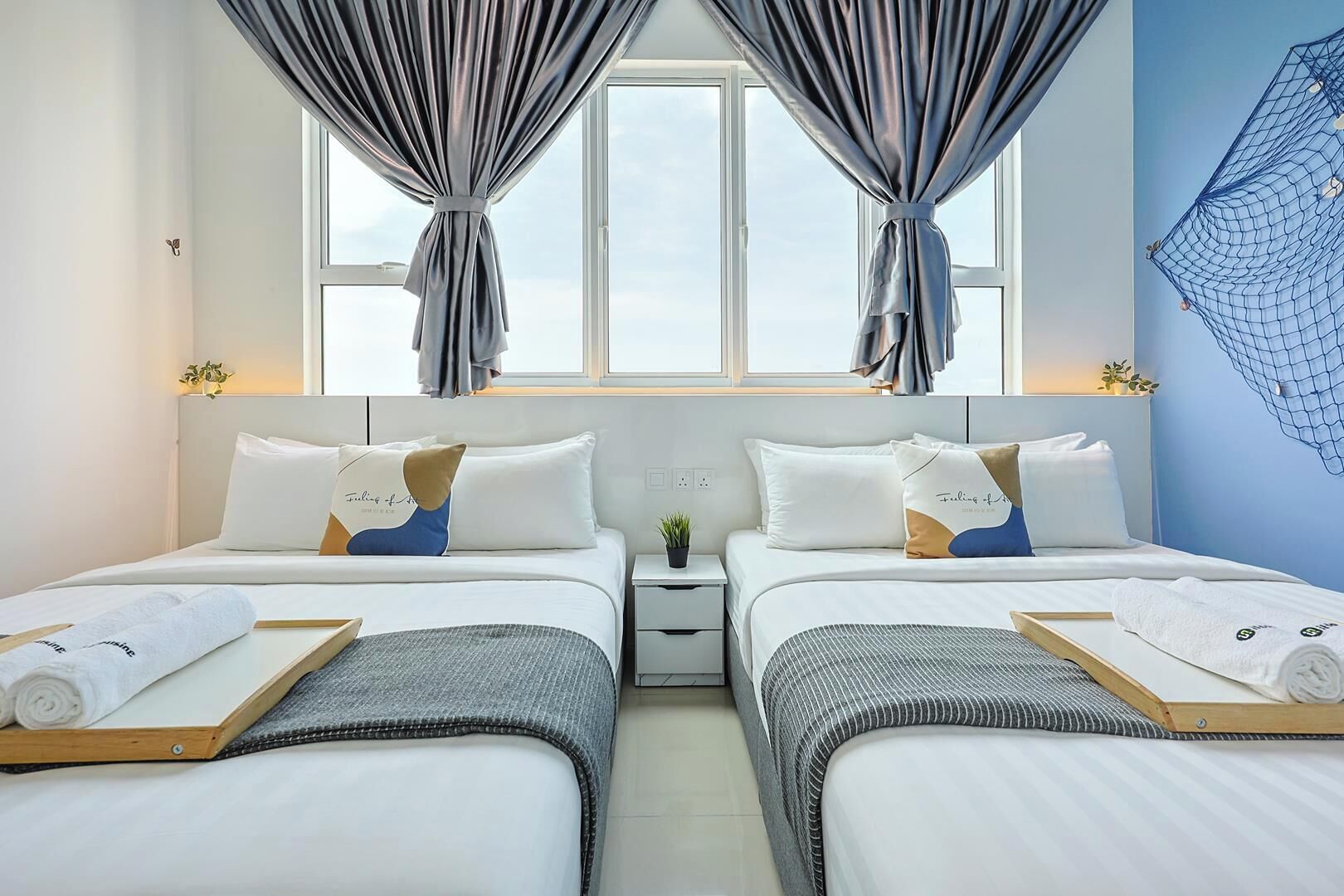 Egyptian cotton sheets, premium bedding, desk, laptop workspace