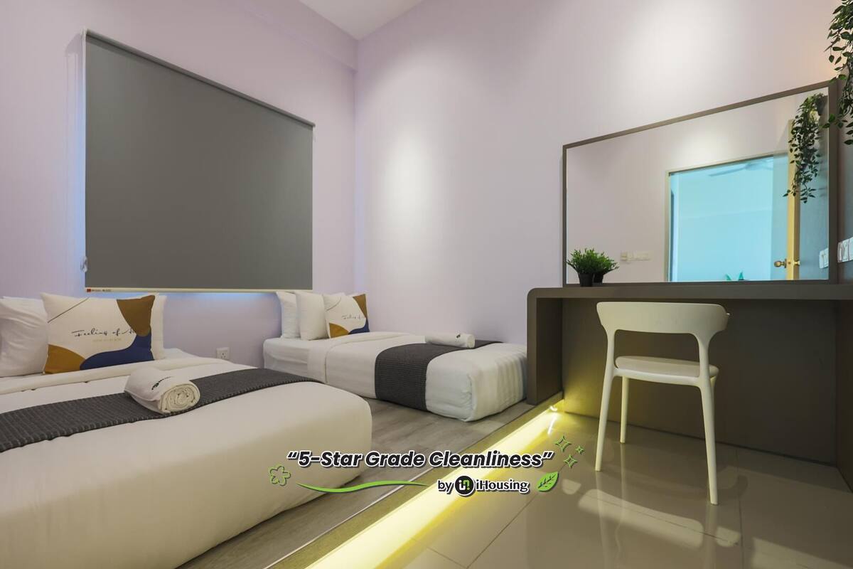 Egyptian cotton sheets, premium bedding, desk, laptop workspace