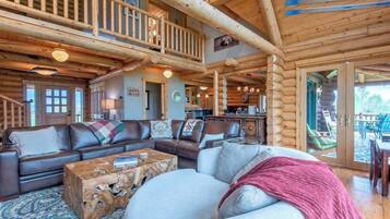 Smart TV, chimenea, bocina smart y estéreo