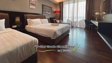 Egyptian cotton sheets, premium bedding, desk, iron/ironing board