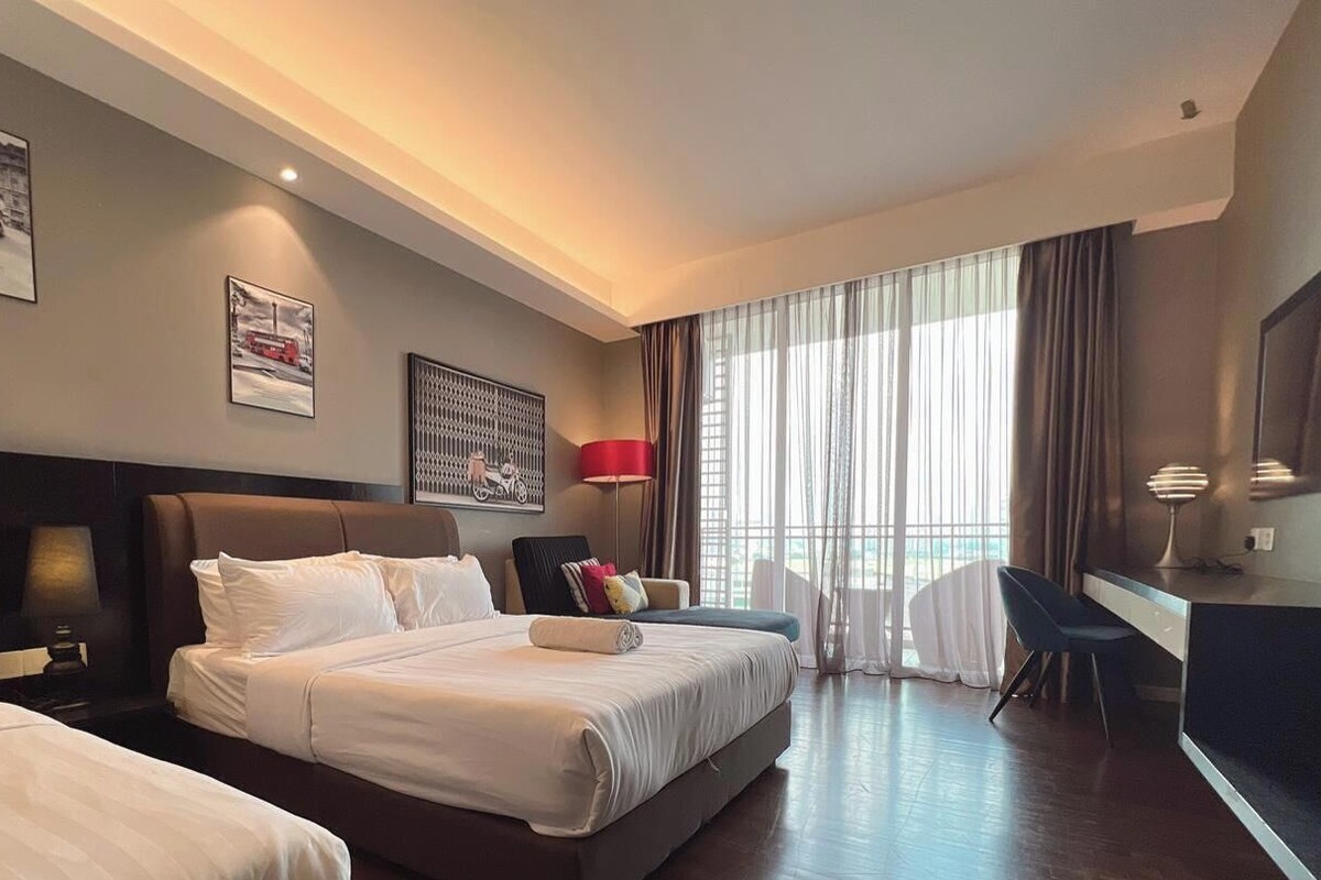 Studio | Egyptian cotton sheets, premium bedding, desk, iron/ironing board