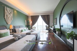 Deluxe Studio Suite, 2 Double Beds, Balcony | Egyptian cotton sheets, premium bedding, desk, iron/ironing board - The Shore Residence Melaka By I Housing (Malacca City)