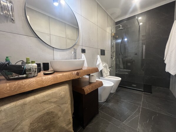 Dusche, Haartrockner, Bidet, Handtücher