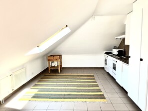 Fridge, microwave, oven, espresso maker