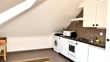 Fridge, microwave, oven, espresso maker