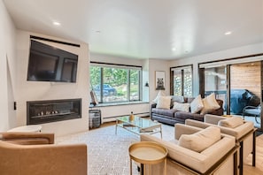 TV, fireplace