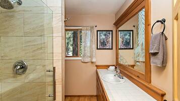 Walk-in shower and vanity