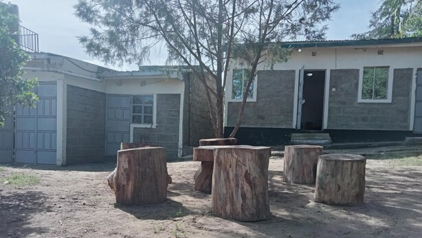 A building with a stone facade, a garage, and a tree in front. - Naivasha Homestay (Naivasha)