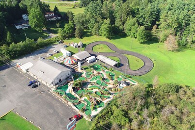 Dog-friendly secluded cabin with hot tub, firepit, lawn games, & great deck