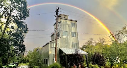 Modern penthouse suite in a restored grain tower with private roof deck.