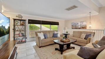 Smart TV, chimenea y libros