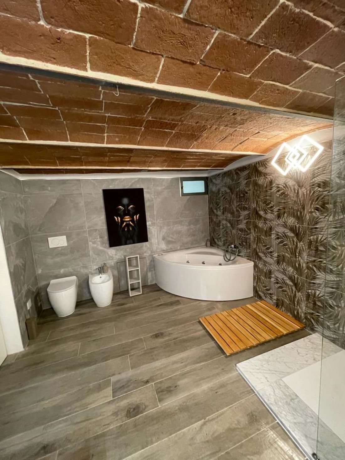 Douche, baignoire à jets, sèche-cheveux, bidet