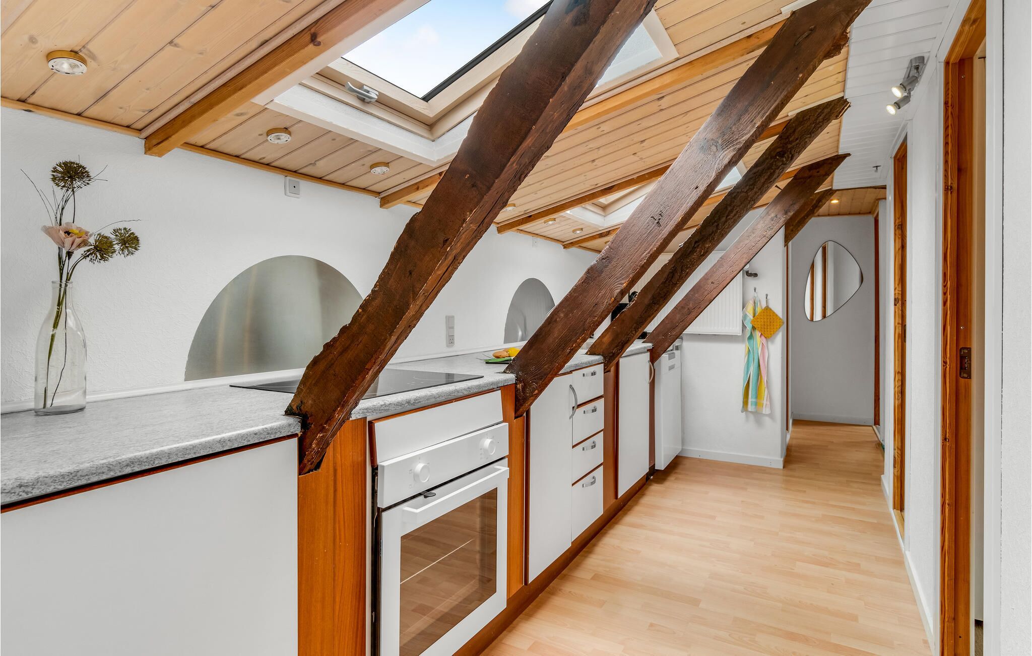 Een koelkast, een kookplaat, een vaatwasser