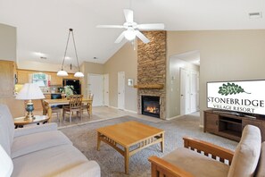 Smart TV, fireplace, DVD player
