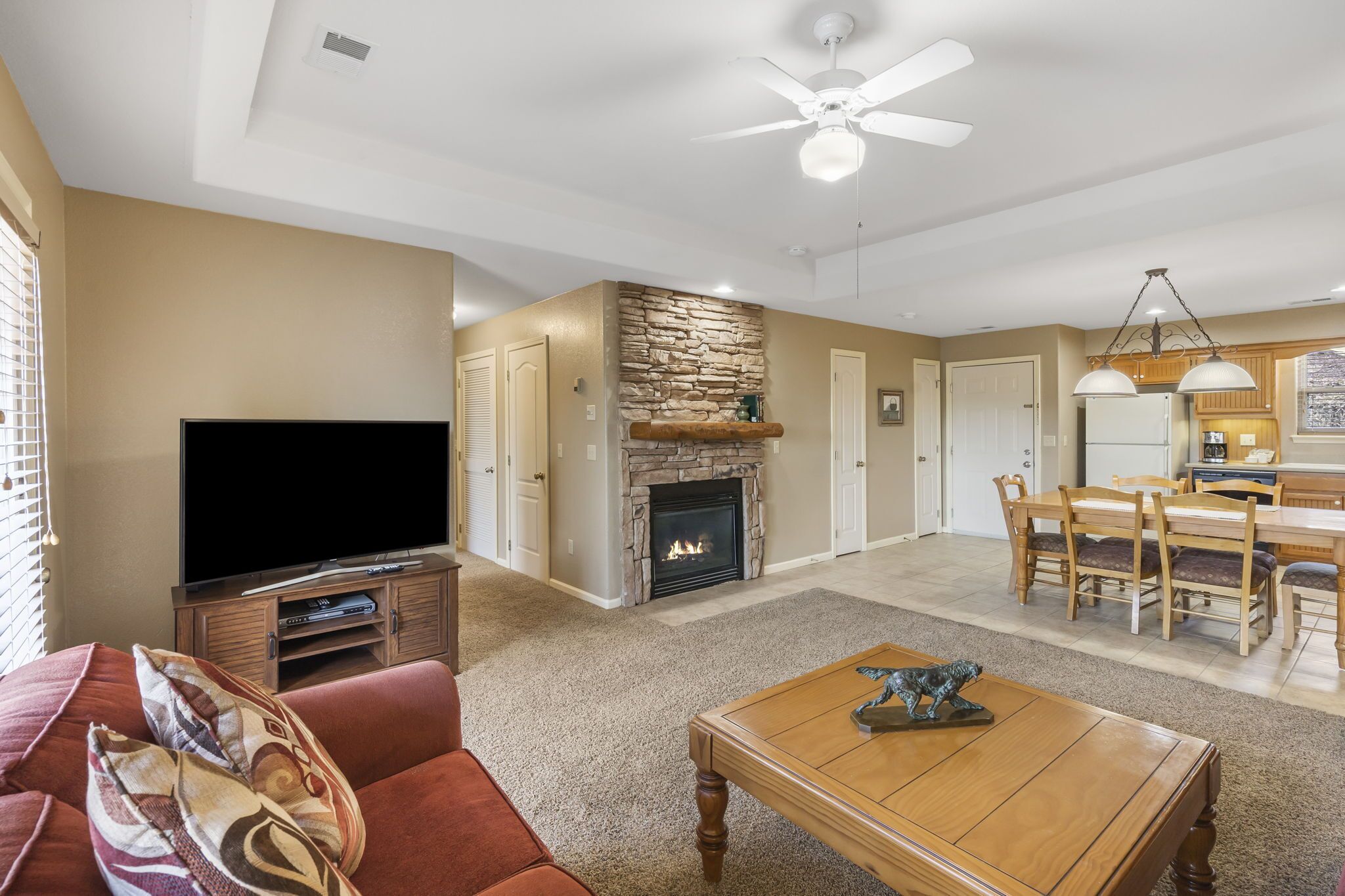 Smart TV, caminetto, lettore DVD