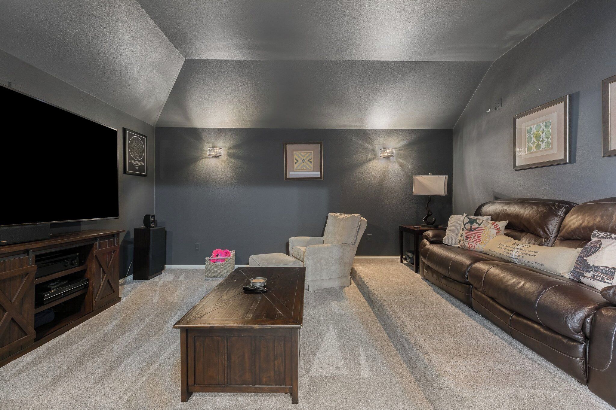 Smart TV, fireplace, foosball