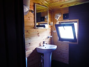 Sèche-cheveux, savon, shampoing, papier toilette