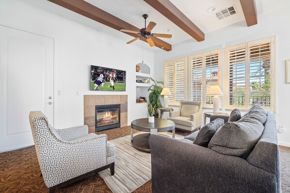 TV, fireplace, offices