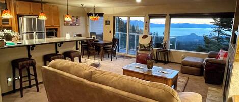 Smart TV, fireplace, DVD player, books