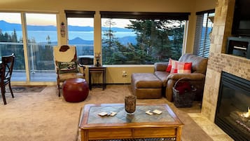 Smart TV, fireplace, DVD player, books