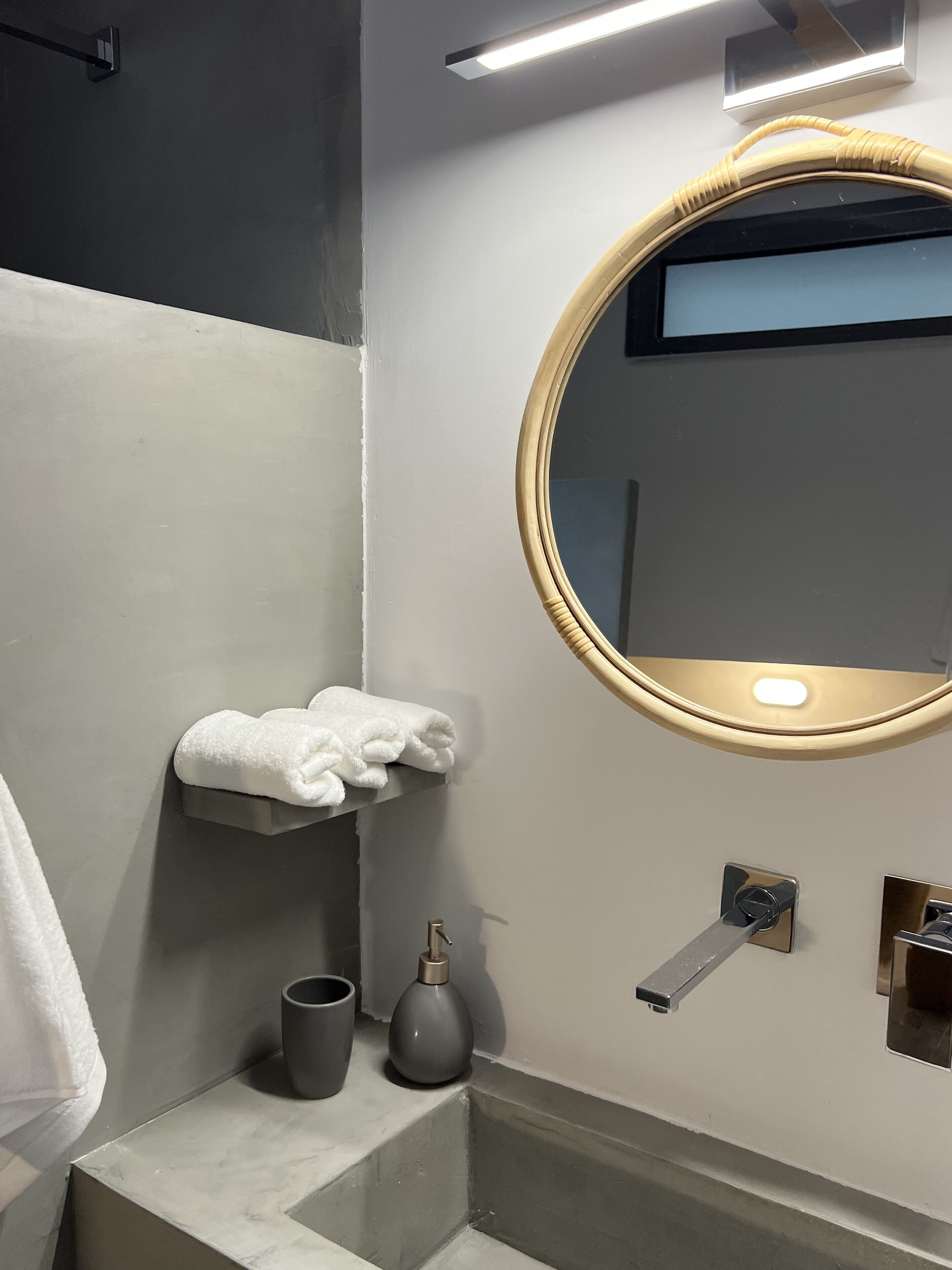 Hair dryer, bidet, towels, soap