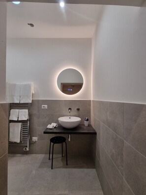 Shower, hair dryer, bidet, towels