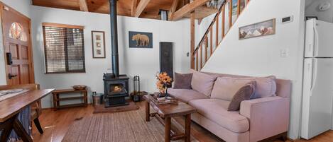 Smart TV, fireplace, foosball