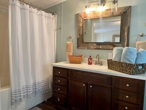 Hair dryer, towels, toilet paper