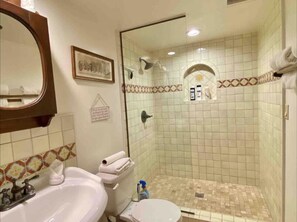 Regadera, tina de hidromasaje, secadora de cabello 