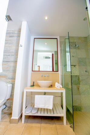Comfort Double Room | Bathroom | Shower, hydromassage showerhead, free toiletries, towels - Eden Island Studios (Mahé Island)
