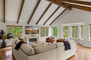 TV, fireplace, offices