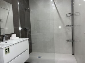 Regadera, secadora de cabello, bidet, toallas